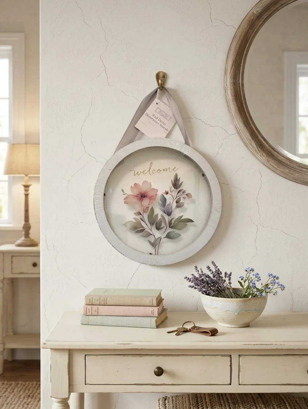 2 Pc Set Home Sweet Home Welcome Blue Floral Wall Decor – Framed Hanging Accent
